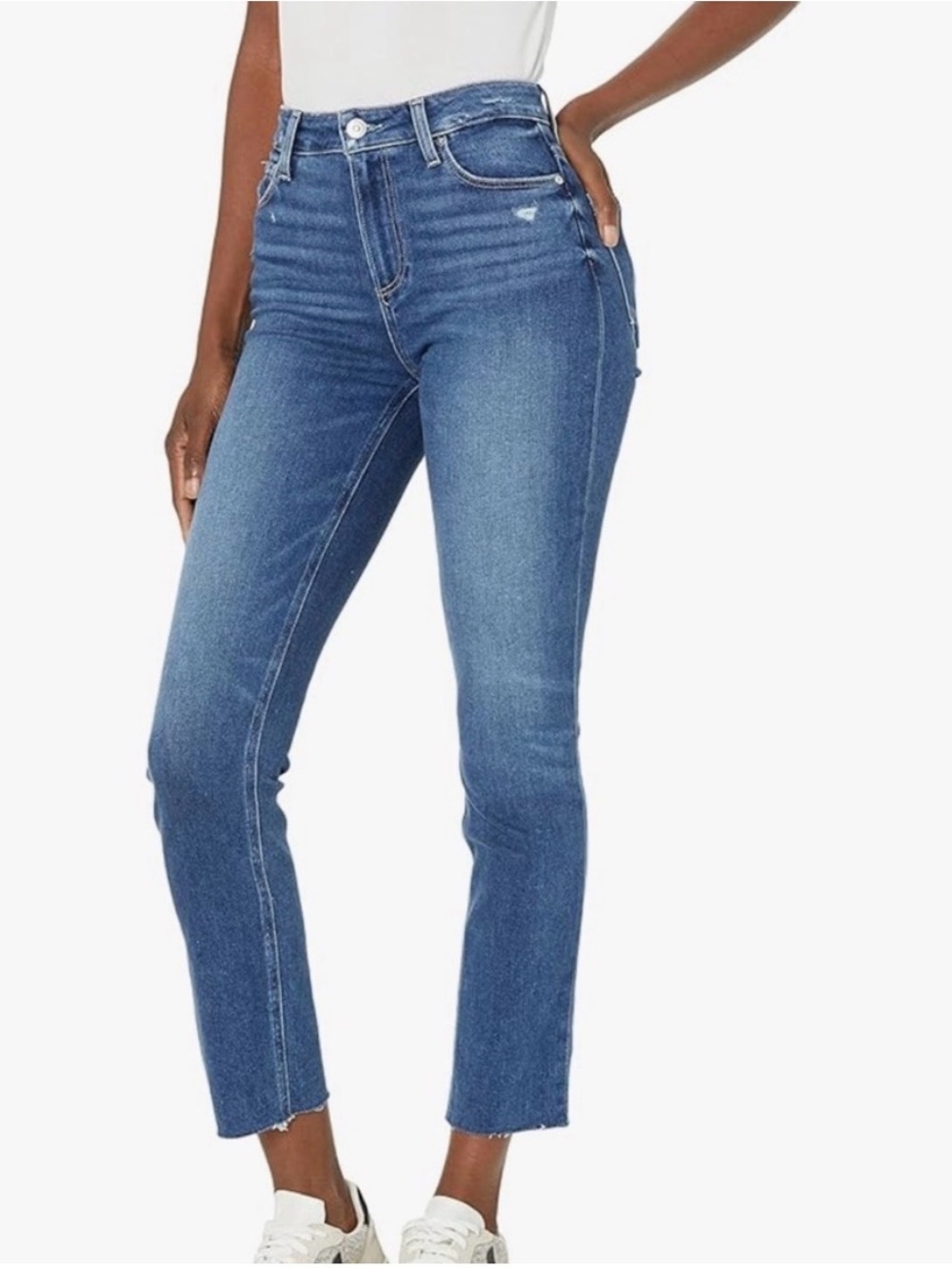 PAIGE Hoxton Slim High-Rise Blue Ankle Jeans, raw hem